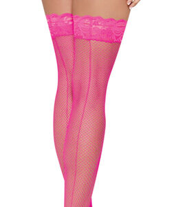 THIGH HIGH FISHNET NEON PINK O/S