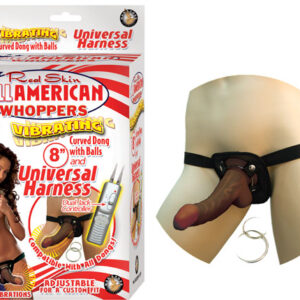 AFRO AMERICAN WHOPPERS VIBRATING 8 IN DONG W/HARNESS