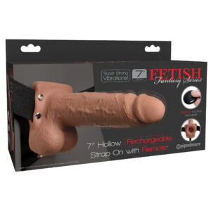 FETISH FANTASY 7 IN HOLLOW RECHARGEABLE STRAP-ON REMOTE TAN