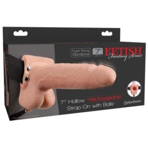 FETISH FANTASY 7 IN HOLLOW RECHARGEABLE STRAP-ON W/ BALLS