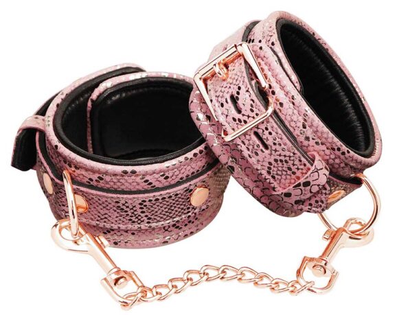 MICROFIBER SNAKE PRINT WRIST RESTRAINTS PINK W LEATHER LINING